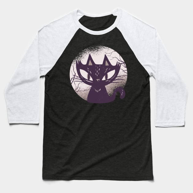 Black cat in the moonlight Baseball T-Shirt by rueckemashirt